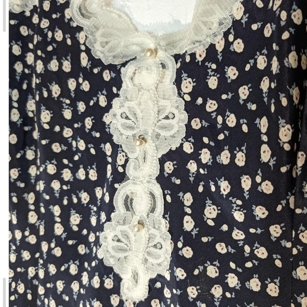 Pre-owned Vintage Navy Floral Lace Women's Chemise - Picture 4 of 6